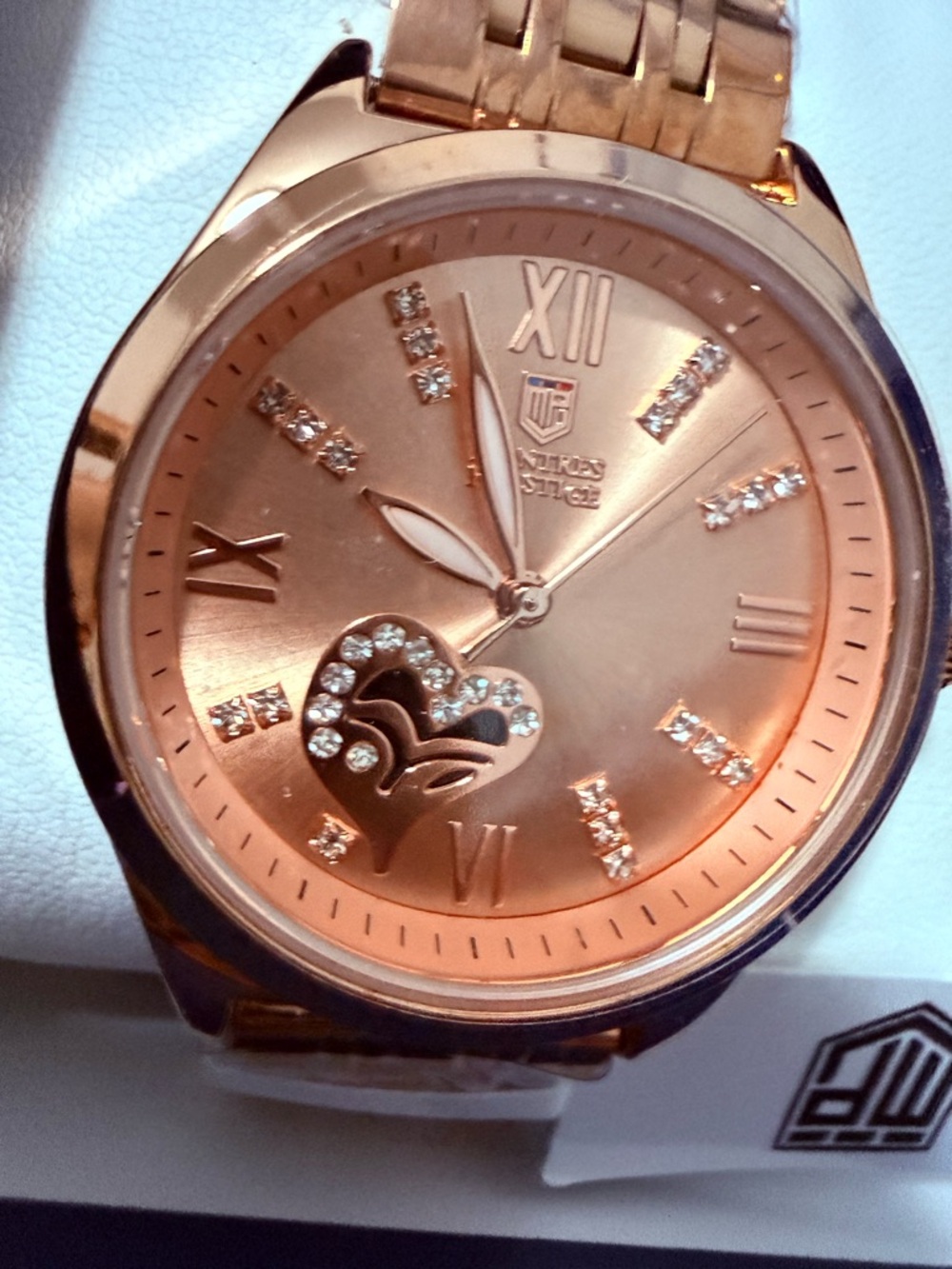 Invicta Rose Gold-Tone Crystal Heart Dial Watch